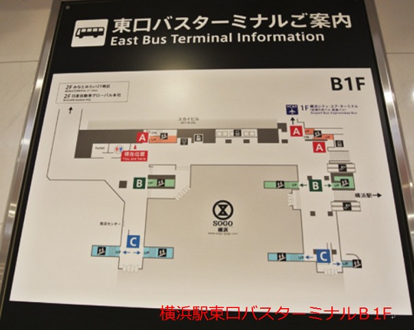 横浜駅東口地下1階バスターミナル案内図
