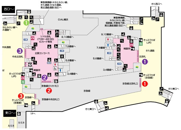 JR横浜駅Ｂ1構内図（北通路）