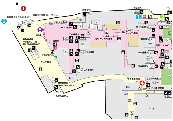 JR横浜駅Ｂ1構内図（南通路 ）