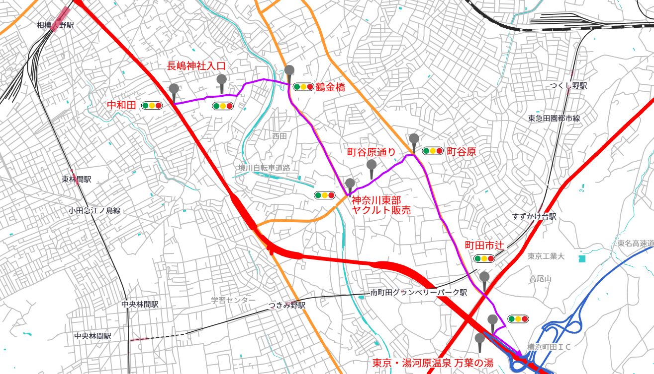 国道16号線 相模原方面→横浜町田IC 渋滞時抜け道ルート
