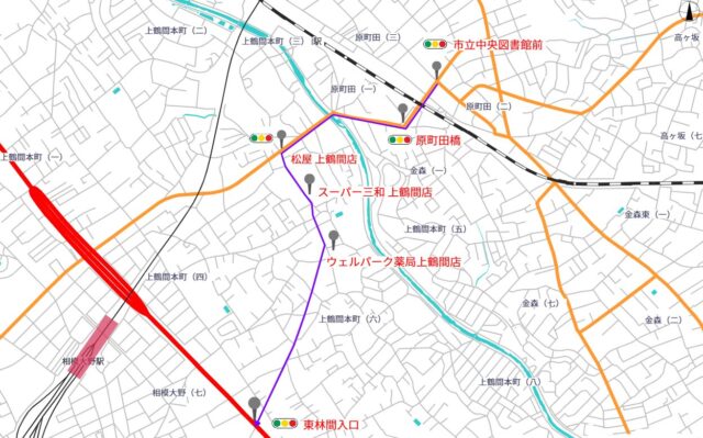市立中央図書館前→東林間入口 抜け道ルート