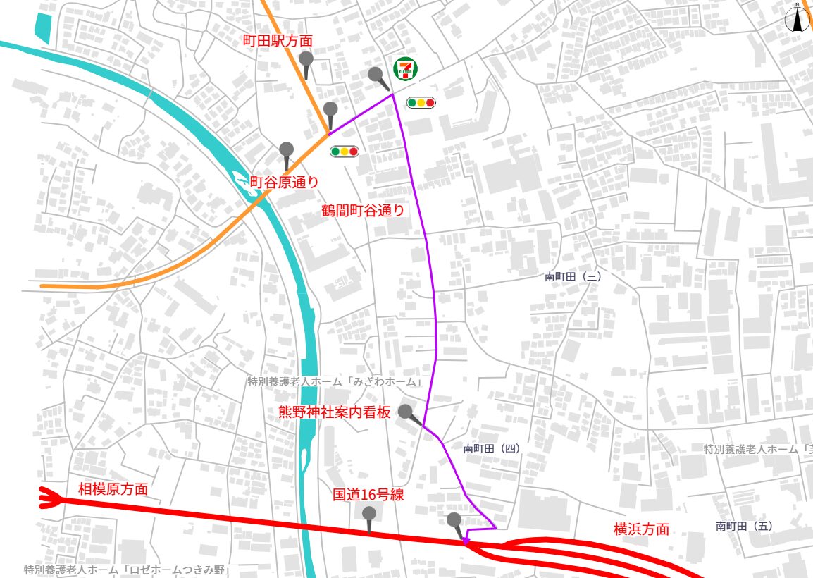鶴間町谷通り→国道16号線（渋滞抜け道ルート）